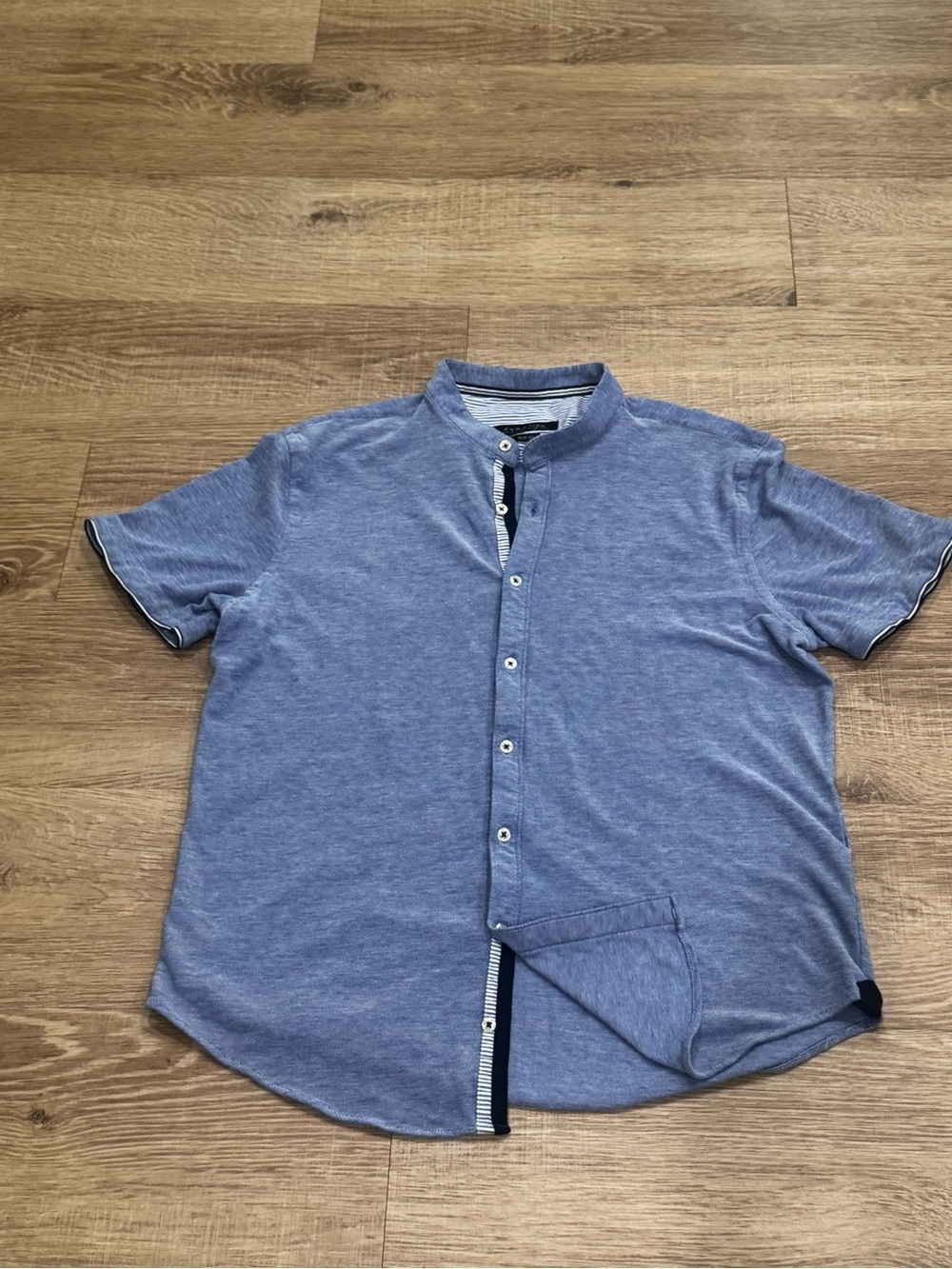Zara Man Slim Fit Blue Heather Short Sleeve Button Front Shirt XL